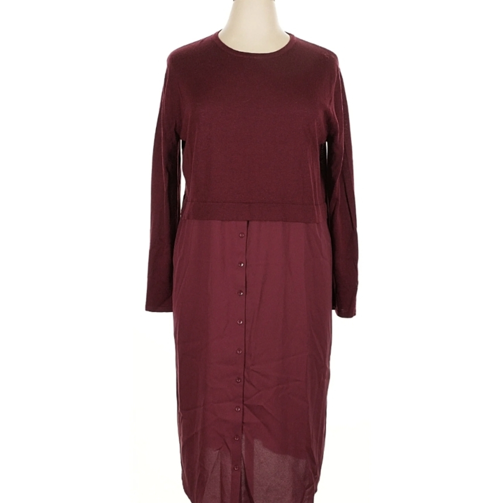 Solika Burgundy Long Sleeve Midi Dress